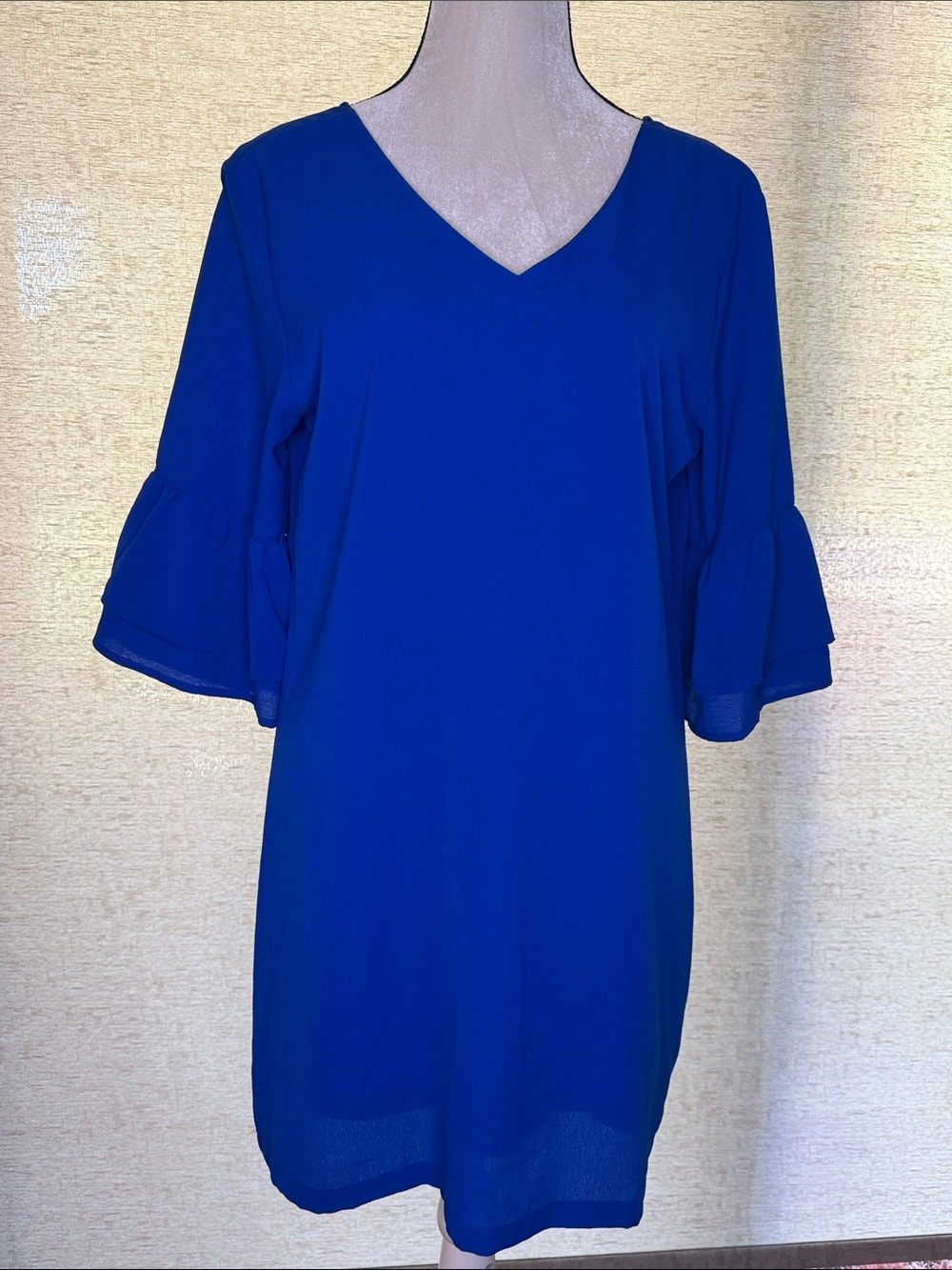 V-Neck Ruffle Sleeve Midi Dress in Cobalt Blue